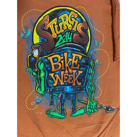Sturgis 2014 Bike Week T-Shirt Size Medium, Orange Gildan Double Sided - Picture 7 of 10
